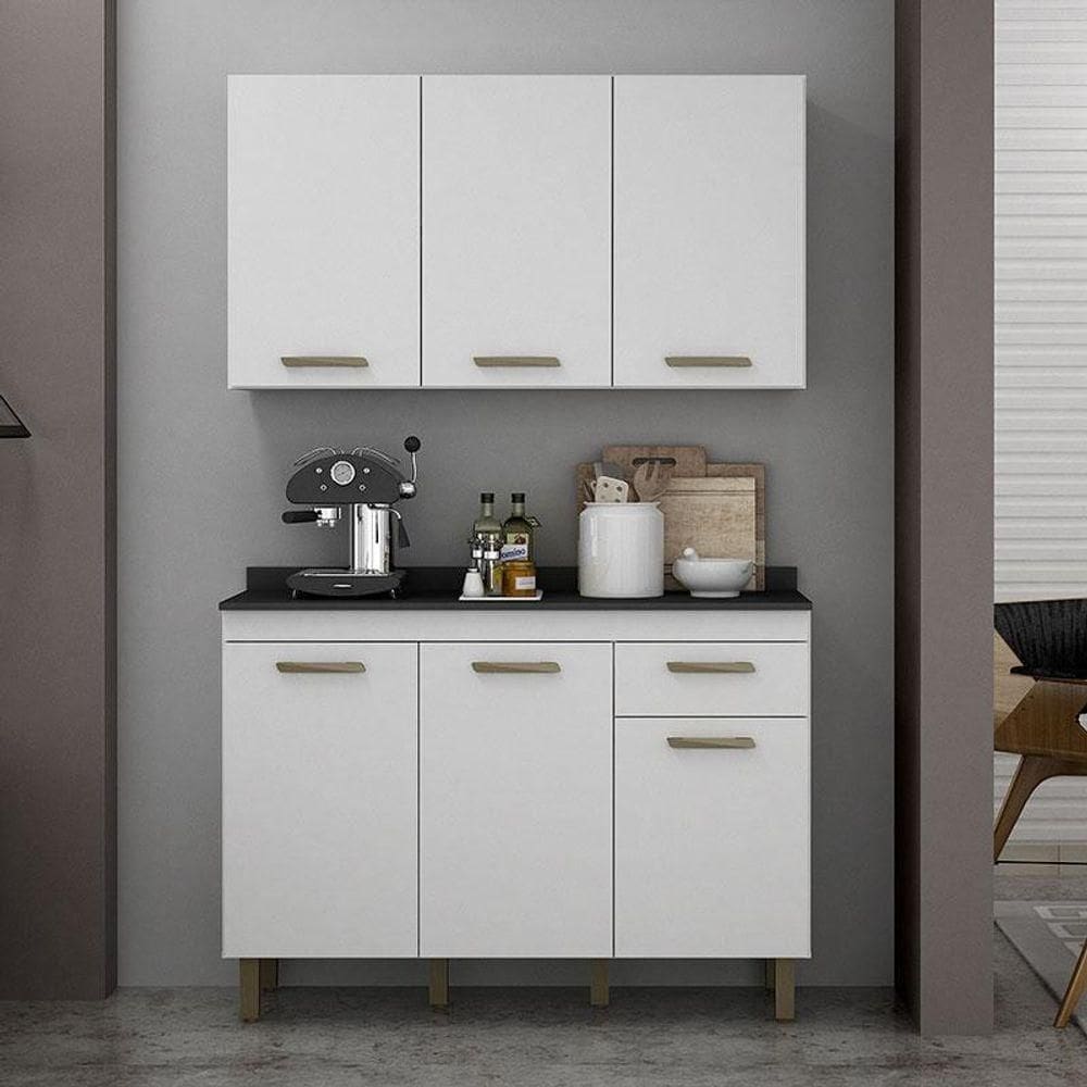 Armário Aéreo E Balcão De Cozinha Ambiente São Luís Branco - Valdemóveis
