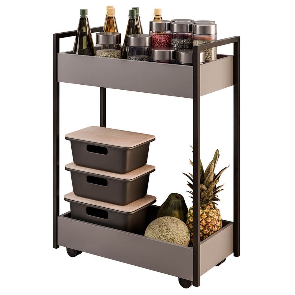 Fruteira Multiuso para Cozinha com Rodinhas Cinza Grafite Lara