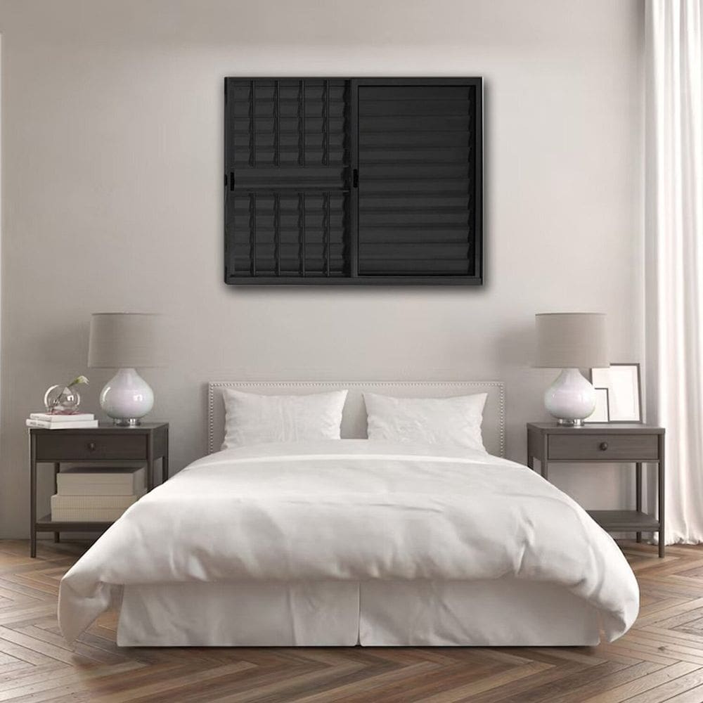 Janela Veneziana de Alumínio 3 Folhas 100x80cm com Grade Linha Modular Preto