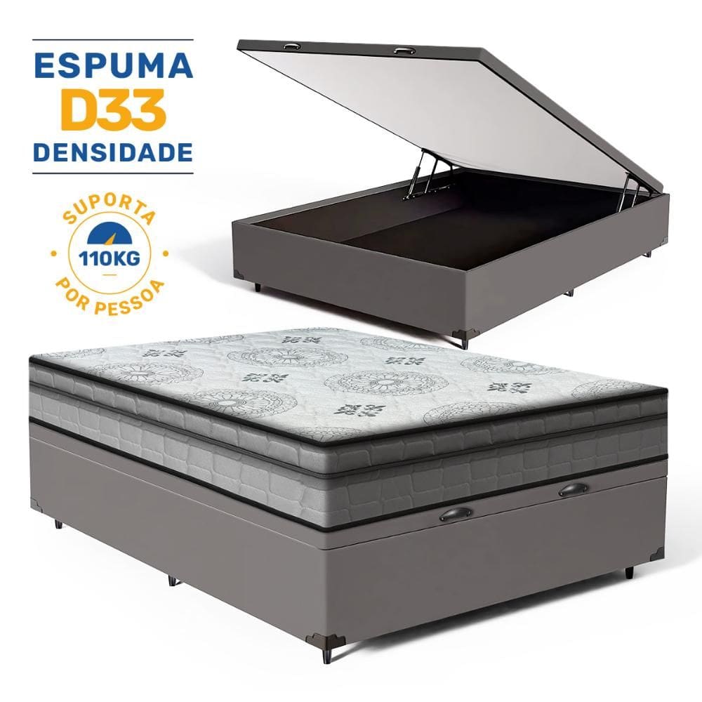 Cama Box Baú com Colchão Espuma D33 Pillow In Anjos Ortosleep Viúva 128x188x60cm