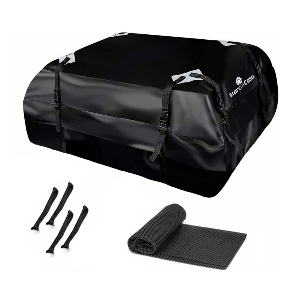 Bagageiro de Teto Maleiro Impermeável Rack Dobrável para Carro Porta Bagagens 415L Preto/Branco - StaremCasa