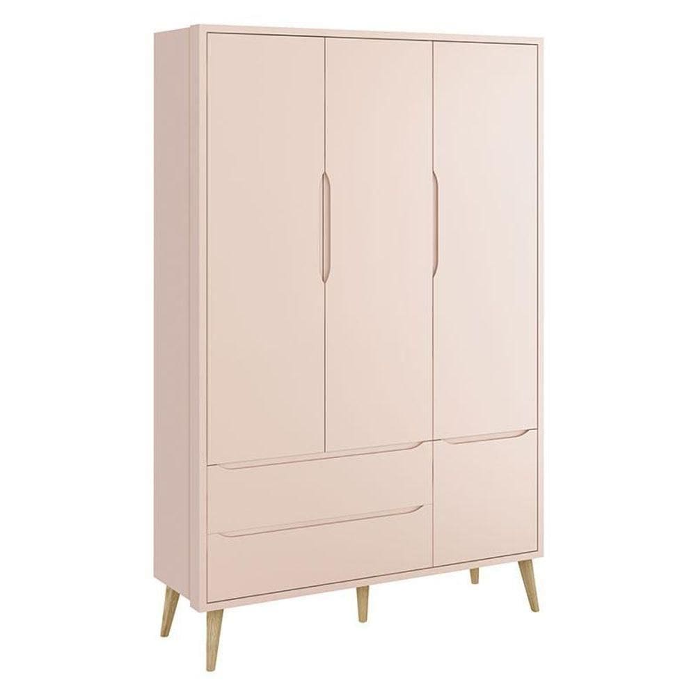 Guarda Roupa Infantil Theo 3 Portas Rosa Com Pés Madeira Natural - Reller