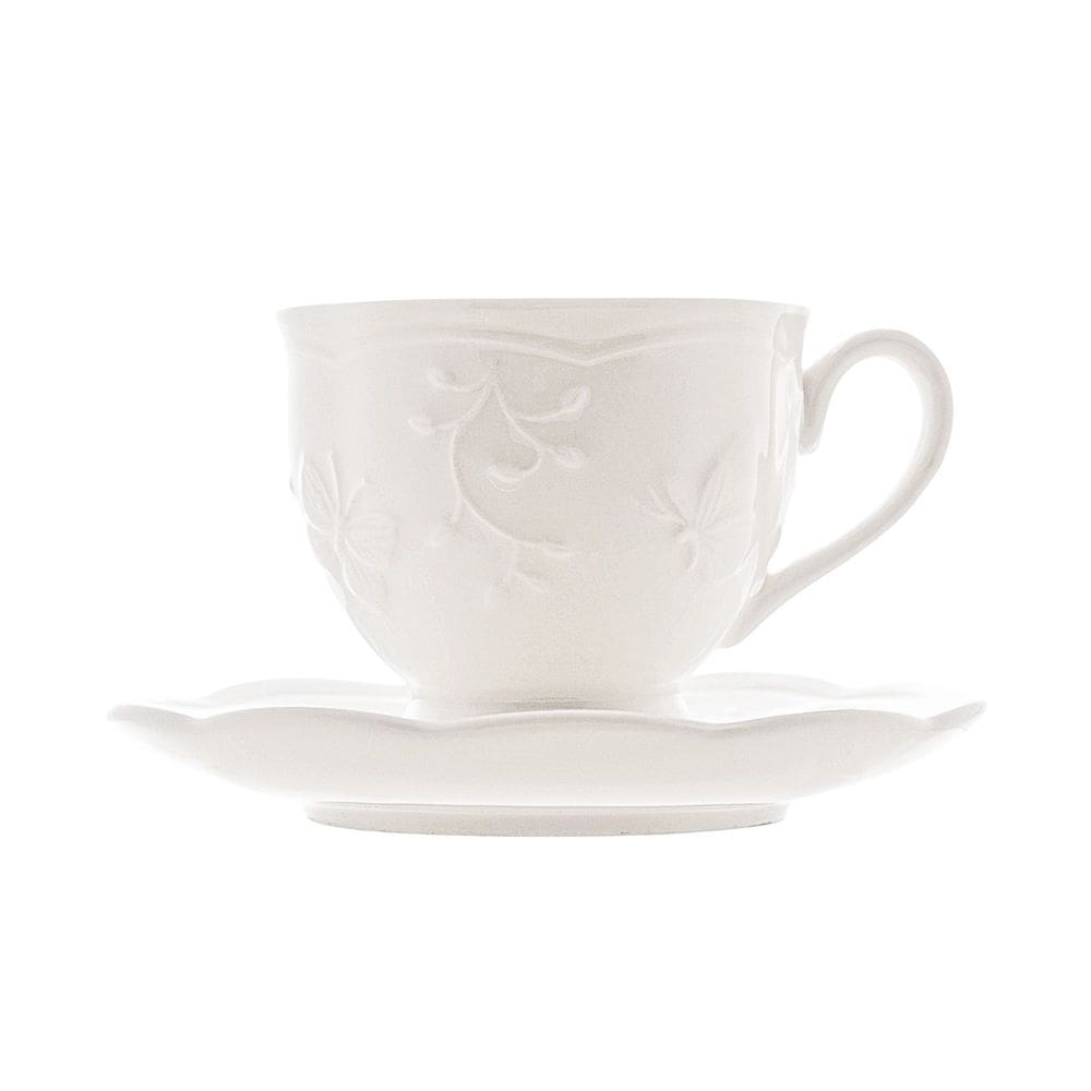 Xícara de Chá com Pires de Porcelana New Bone Butterfly Flower 100ml - Lyor