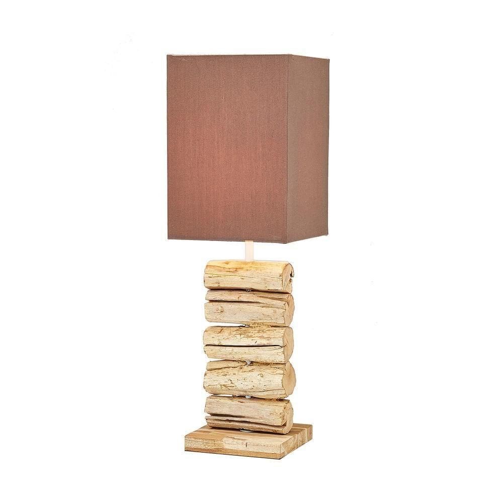 Abajur / Luminária De Mesa O`thentique Modelo Puricatione Horizon Com Base Madeira Teca