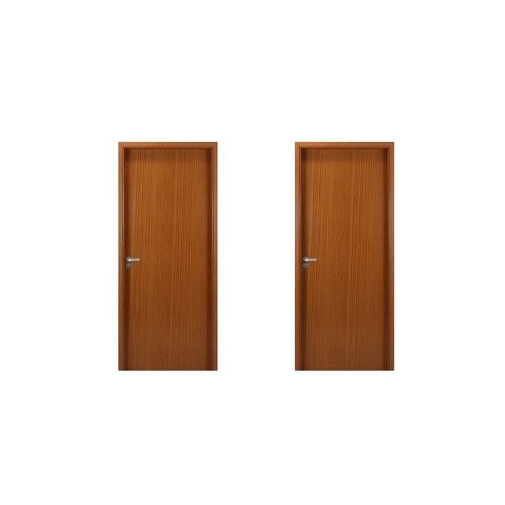 2 Kits Porta de Madeira Lisa 215x84cm com Batente de Mdf Ultra 12cm Melamínico Mogno
