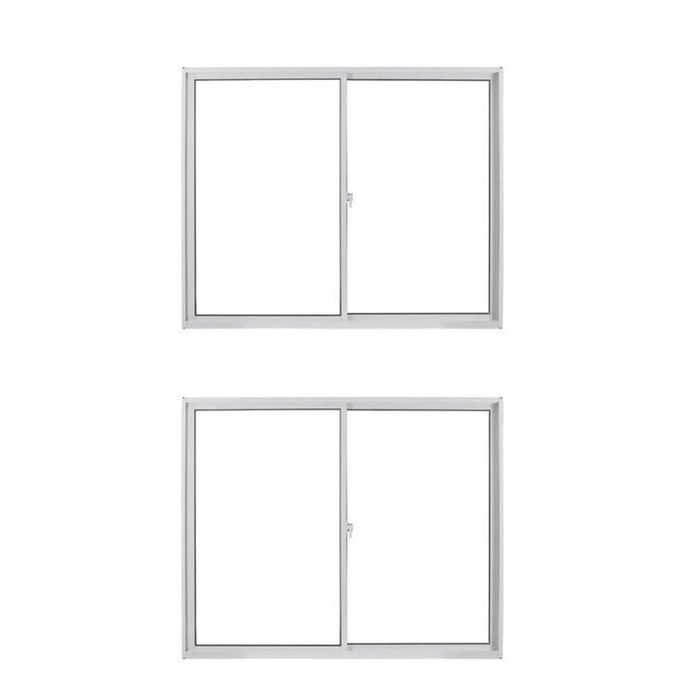 Kit com 2 Janelas de Alumínio de Correr 100x100cm Vidro Liso Linha Soft Mgm Branco