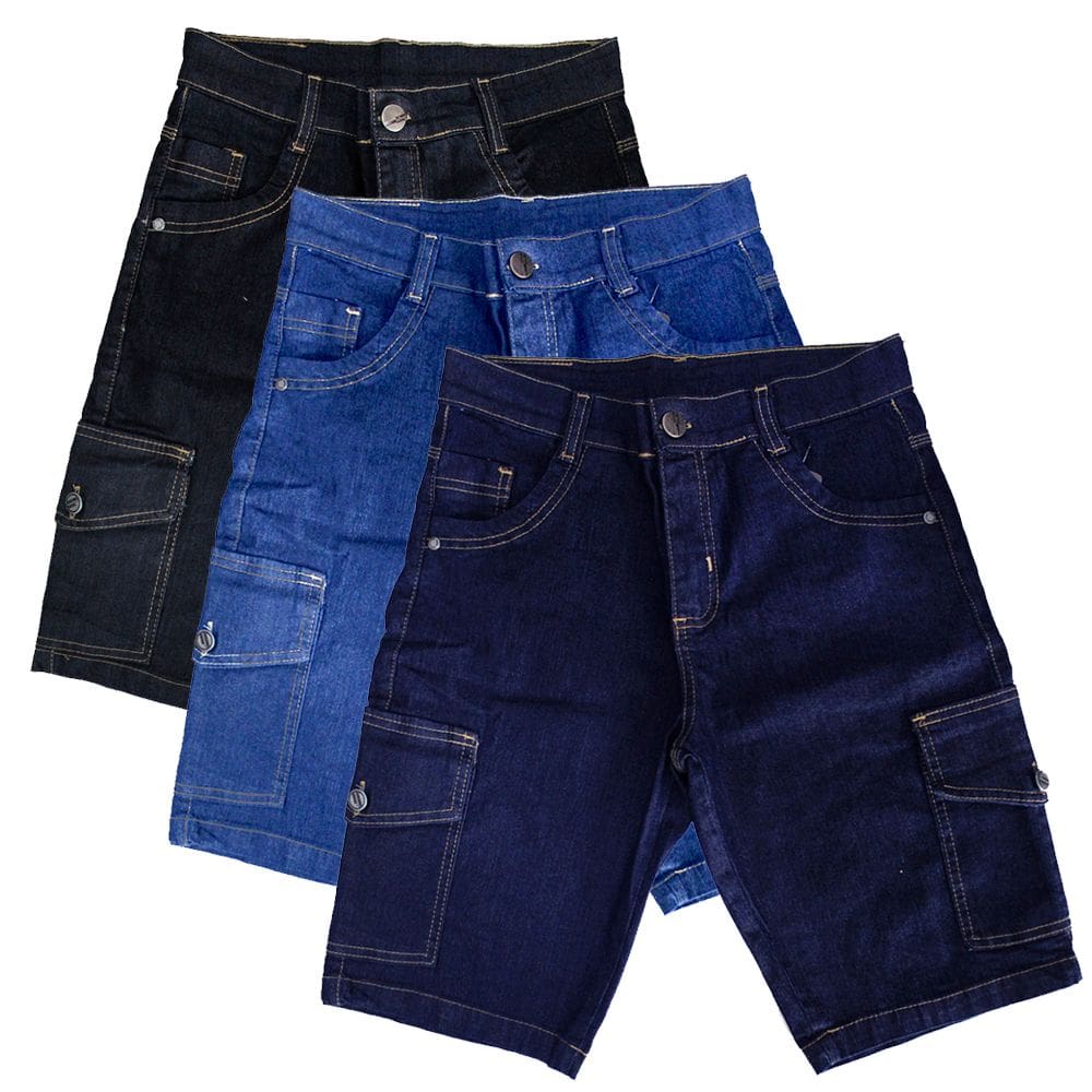 Kit 03 Bermuda Plus Size Jeans Cargo Masculina 50 Ao 56