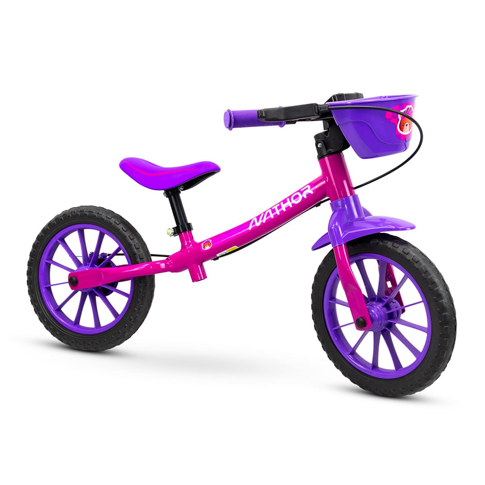 Bicicleta De Equilíbrio Sem Pedal Infantil Aro 12 Bike Balance Feminina Nathor Com Banco Regulável