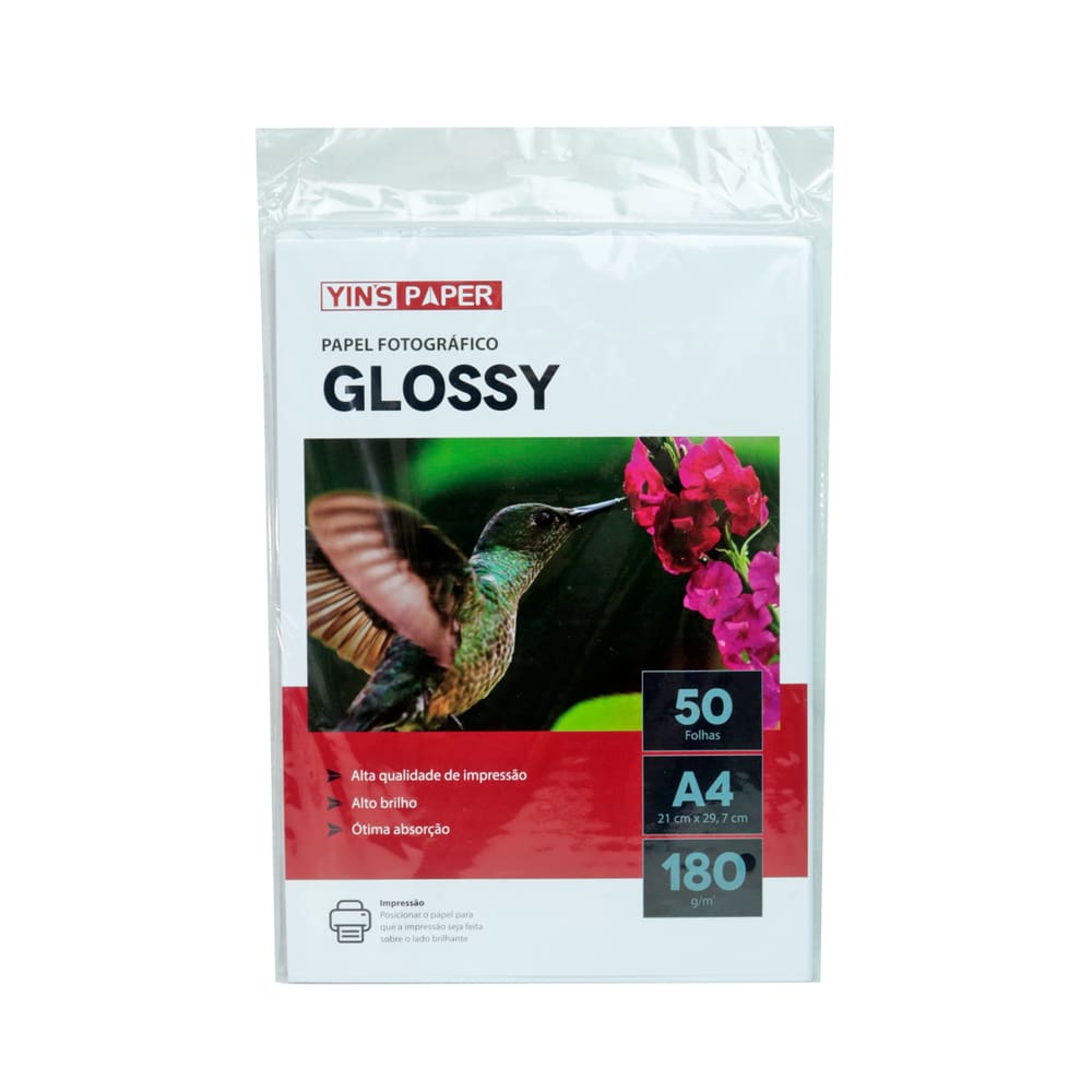 Papel Fotográfico Glossy Alto Brilho A4 50 Folhas 180G/M²