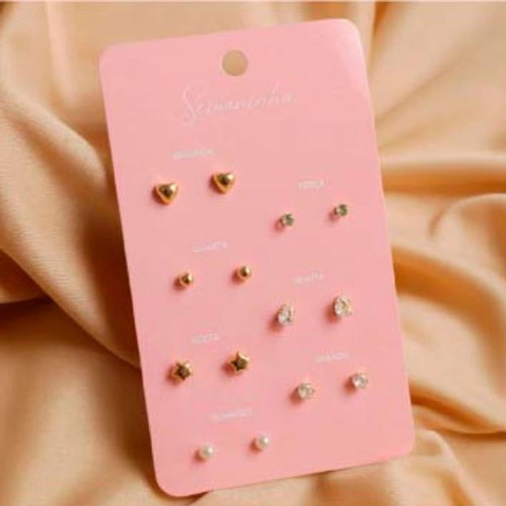 Kit Semaninha 7 Pares de Brincos Banhado a Ouro 18k