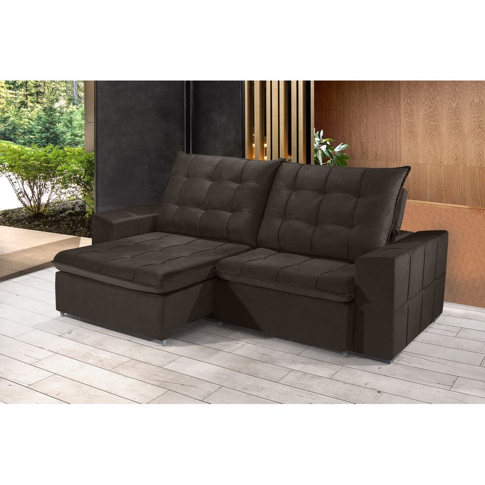 Sofá Retrátil e Reclinável 2,50m ESTILO ESTOFADOS - CANCÚN com SoftGel D33 "MARROM"