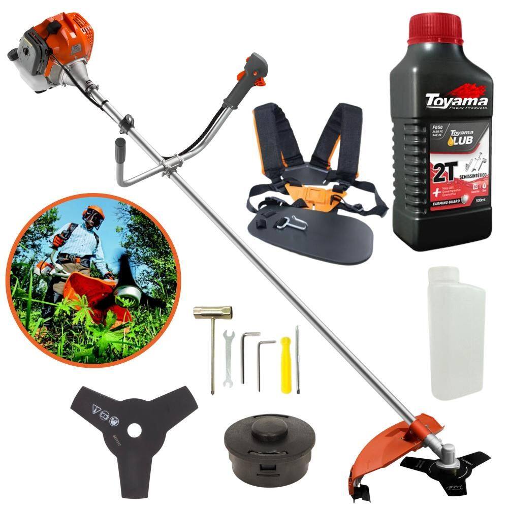 Máquina de Cortar Grama Á Gasolina Tekna RL430ACNTK 2T 43cc 1,7HP 9.000RPM Roçadeira Lateral Com Faca 3 Pontas e Carretel Nylon + ÓLEO TOYAMA 2T
