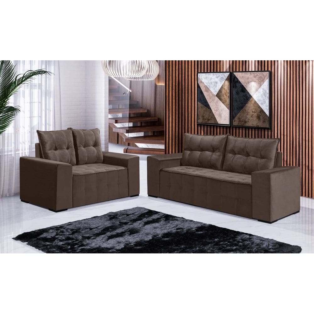 Conjunto Sofá de Veludo 3 e 2 lugares ESTILO ESTOFADOS Las Vegas 2,00x1,50m "Marrom"