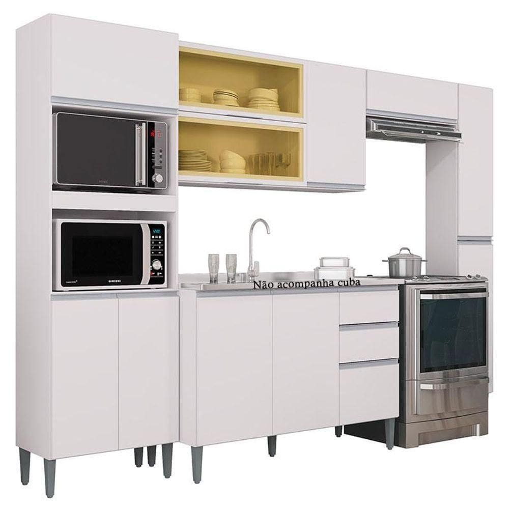 Cozinha Aline Com Balcão E Paneleiro Branco - Poquema
