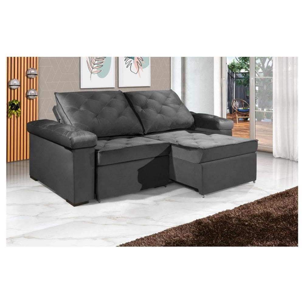Sofá Retrátil e Reclinável 2.90m ESTILO ESTOFADOS - STAMBULL com SoftGel D33 Velusoft "Cinza"