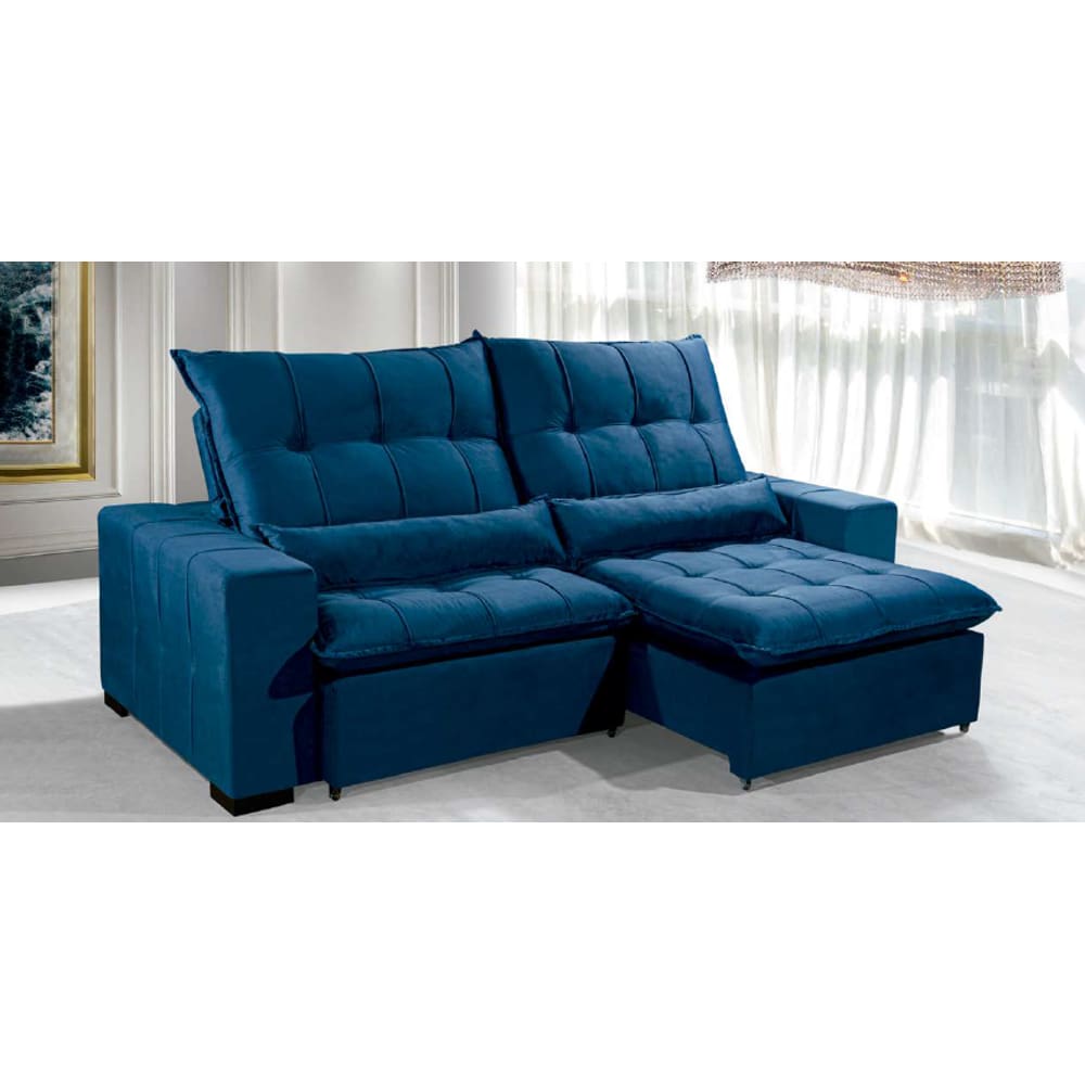 Sofá Retrátil e Reclinável 2,90m ESTILO ESTOFADOS - ELLOA com Velusoft D33 "AZUL"