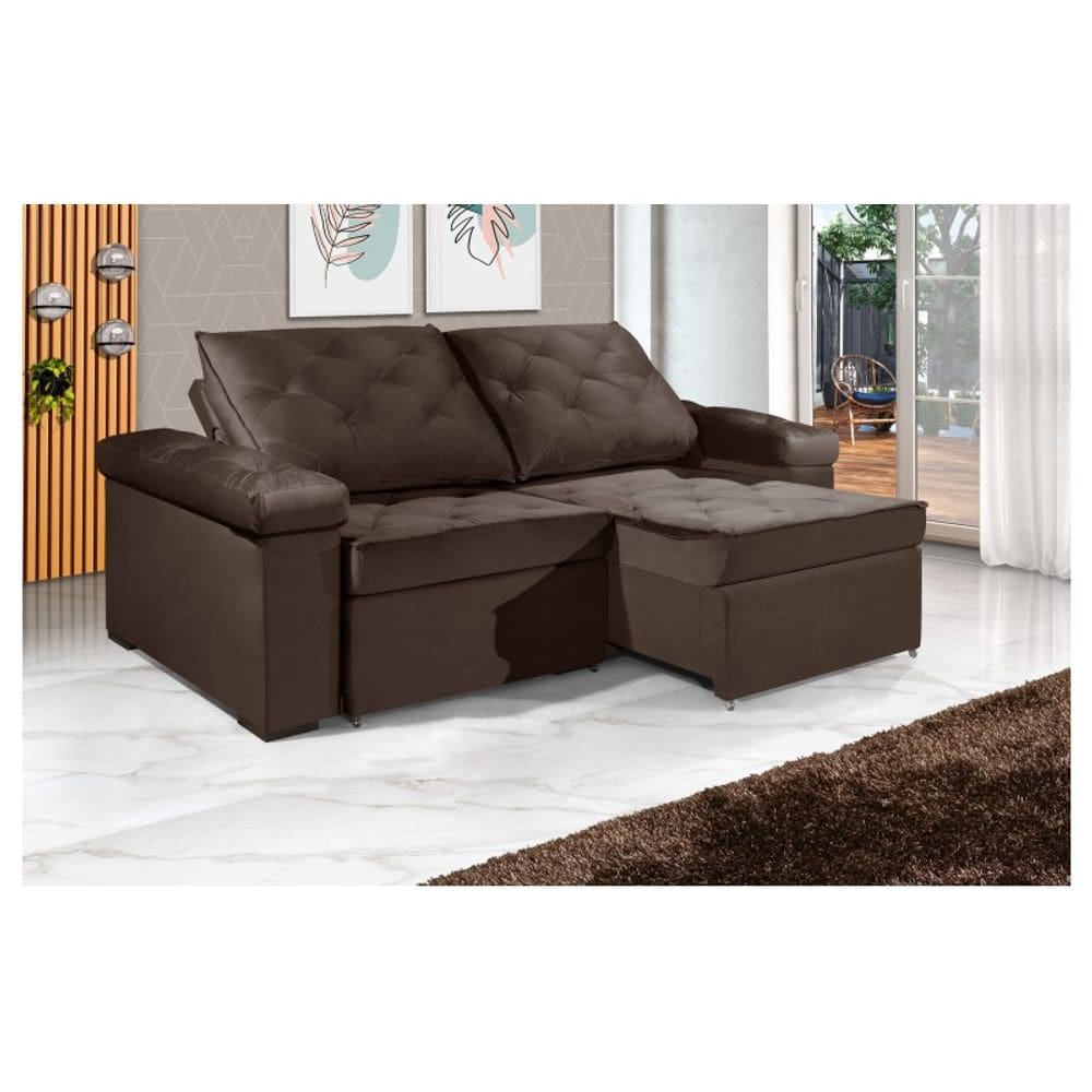 Sofá Retrátil e Reclinável 2.90m ESTILO ESTOFADOS - STAMBULL com SoftGel D33 Velusoft "Marrom"
