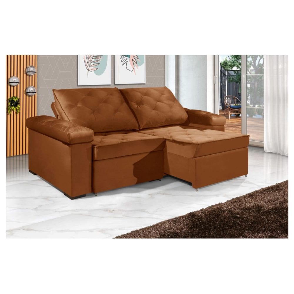 Sofá Retrátil e Reclinável 2.90m ESTILO ESTOFADOS - STAMBULL com SoftGel D33 Velusoft "Terracota"