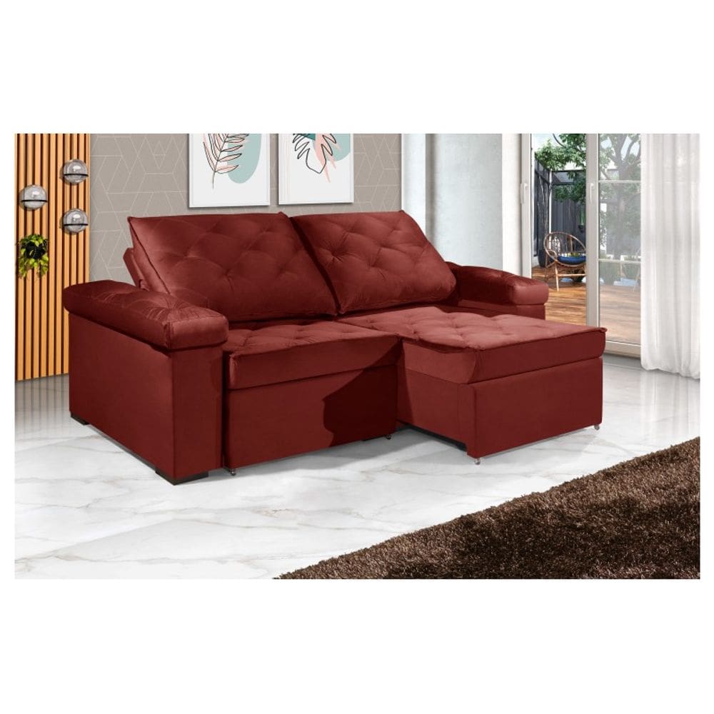 Sofá Retrátil e Reclinável 2.90m ESTILO ESTOFADOS - STAMBULL com SoftGel D33 Velusoft "Vermelho"