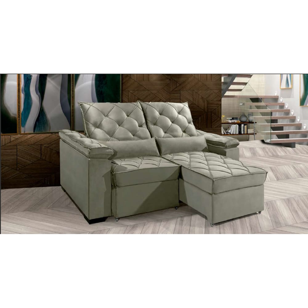 Sofá Retrátil e Reclinável BERLIM 2.50m Velusoft D33 "Prata" - ESTILO ESTOFADOS