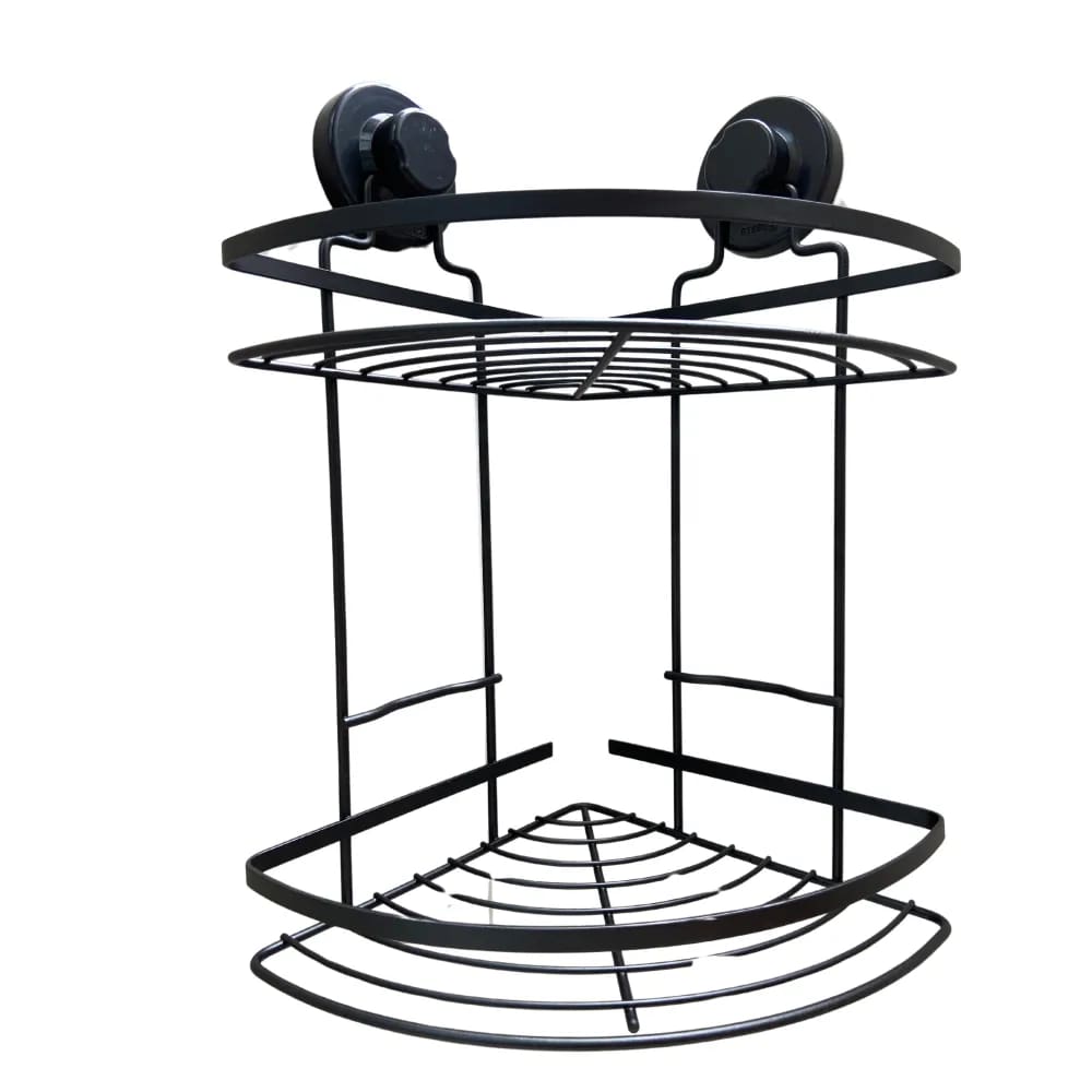 Suporte de Canto Duplo para Shampoo com Ventosa Redonda Black - Steel