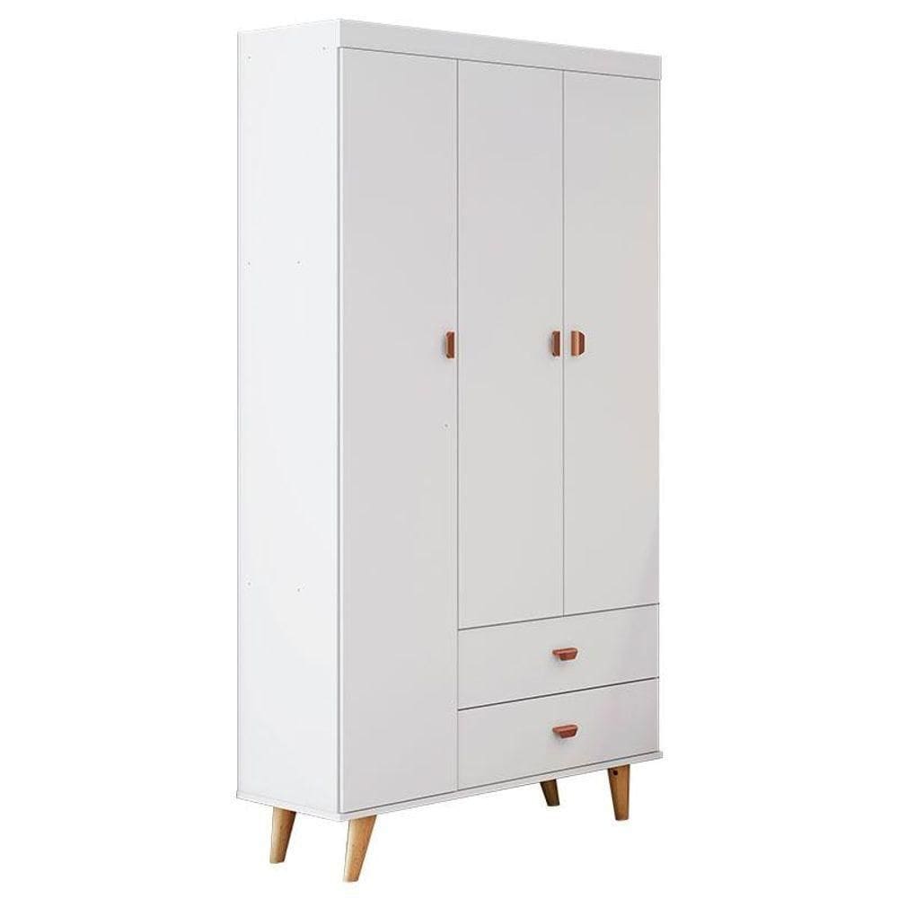 Guarda Roupa Infantil Retrô Duda 3 Portas Branco Acetinado Bétula - Carolina