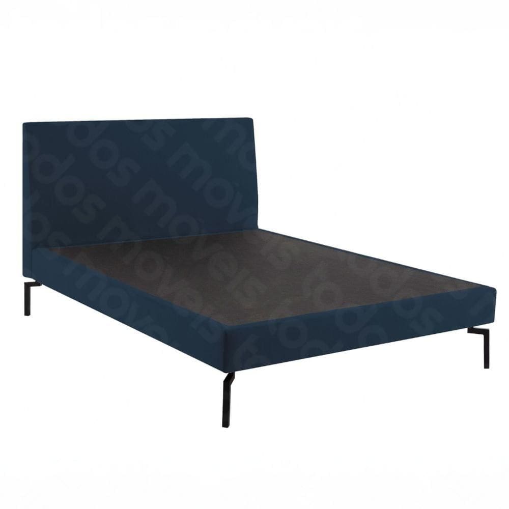 Cama Casal KingSize Ariel Daf p/ Colchão 193 cm Cabeceira Linho Azul Marinho Base Aço CarbonoPreto