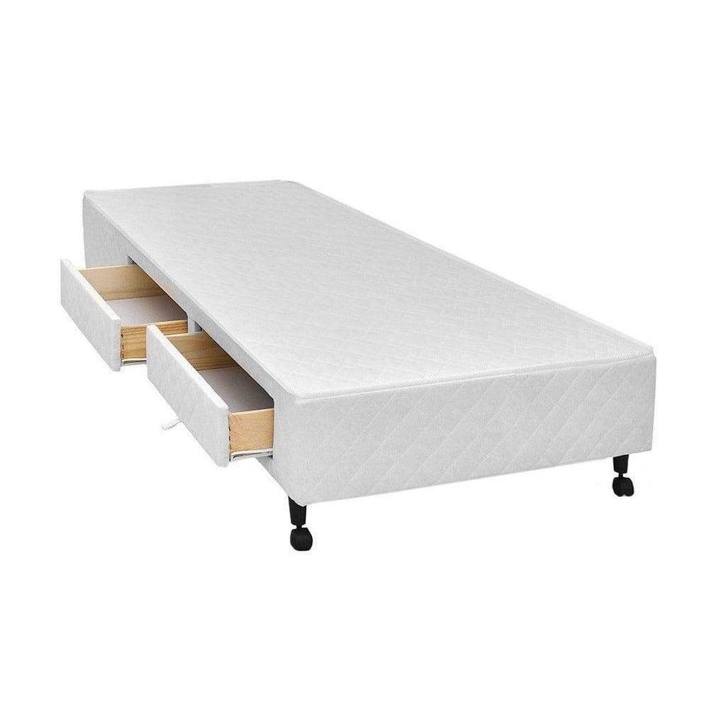 Cama Box Castor Solteiro Poli Branco com 2 Gavetas 120x203x27cm