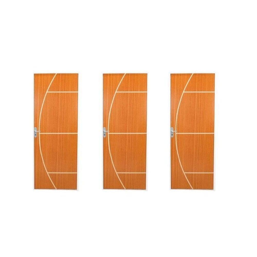 3 Kits Porta de Madeira Decorada 215x85cm com Batente de Aço 06cm Gaúcha Mogno
