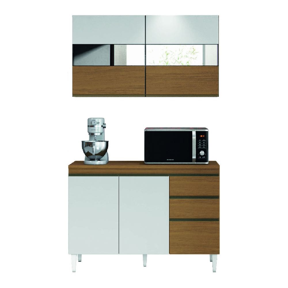 Armário de cozinha completa 5 Portas com vidro reflecta Clara Atacama / Branco Aramóveis