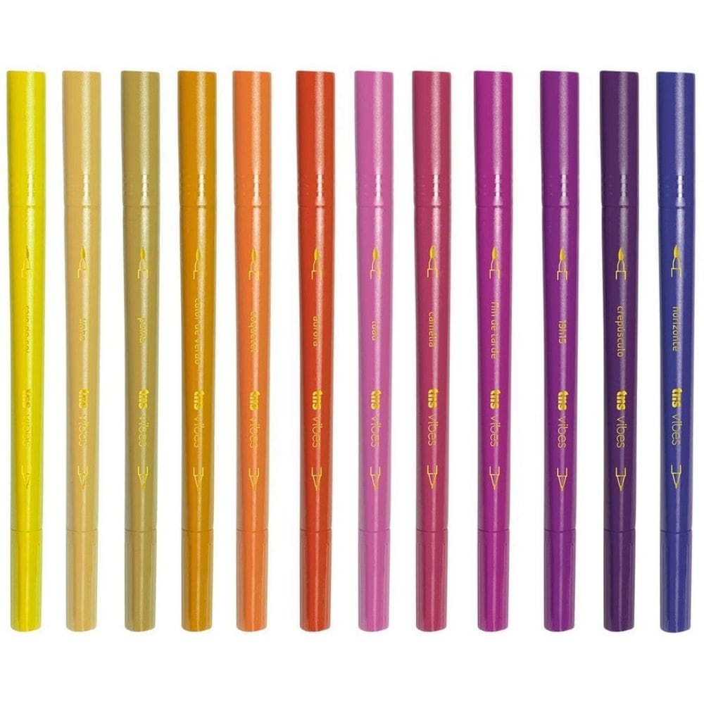 Brush Pen 12 Cores Ponta Dupla Hidrocor Tris Vibe Entardecer