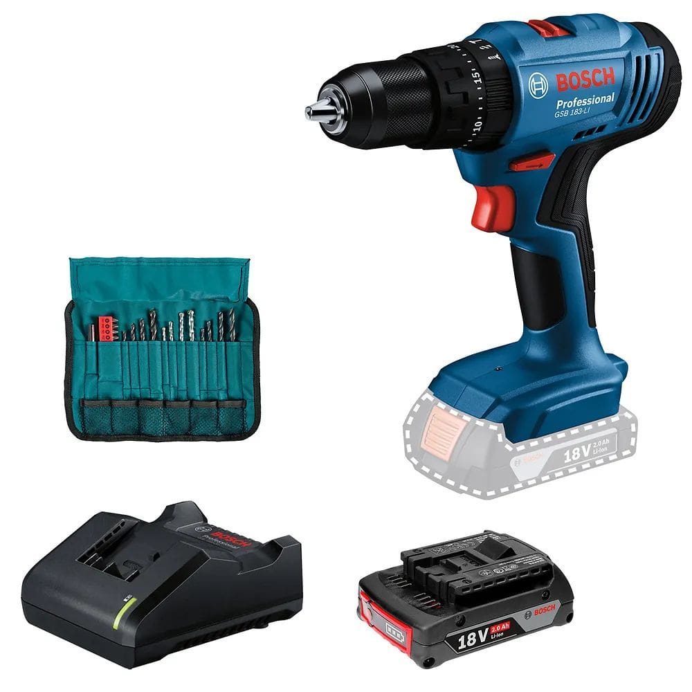 Furadeira e Parafusadeira de impacto à bateria GSB 183-LI 1 BAT E 23 AC- BOSCH