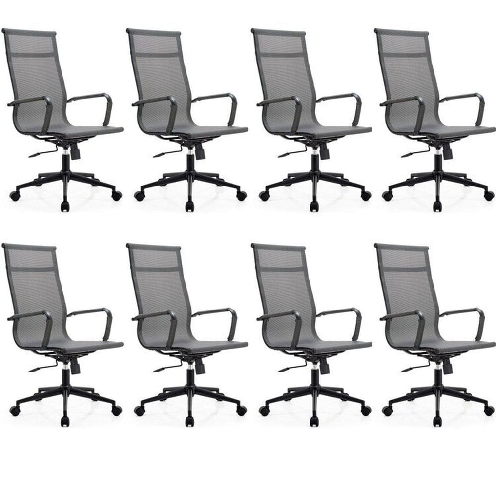 Kit 8 Cadeiras para Escritório Presidente Esteirinha Dark Tela Mesh 3303 Cinza