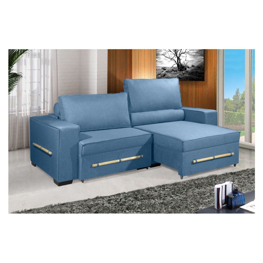 Sofá Retrátil e Reclinável 2.10m ESTILO ESTOFADOS - CHAYENE com SoftGel D33 Linho "Azul"