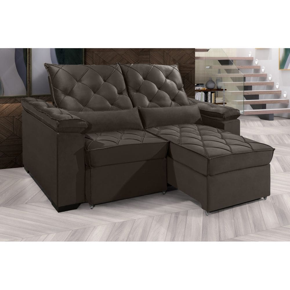 Sofá Retrátil e Reclinável BERLIM 2.30m Velusoft D33 "Marrom" - ESTILO ESTOFADOS