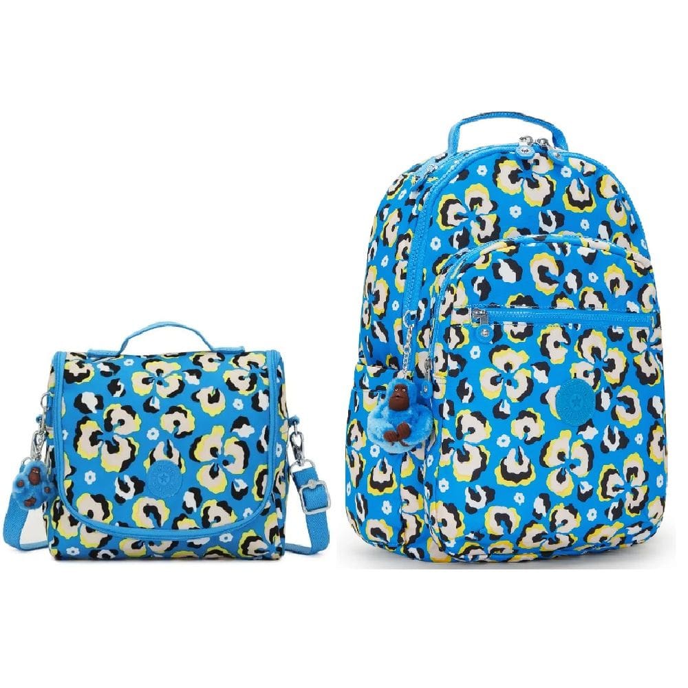 Mochila Seoul e Lancheira Kipling Leopard Floral Conjunto 