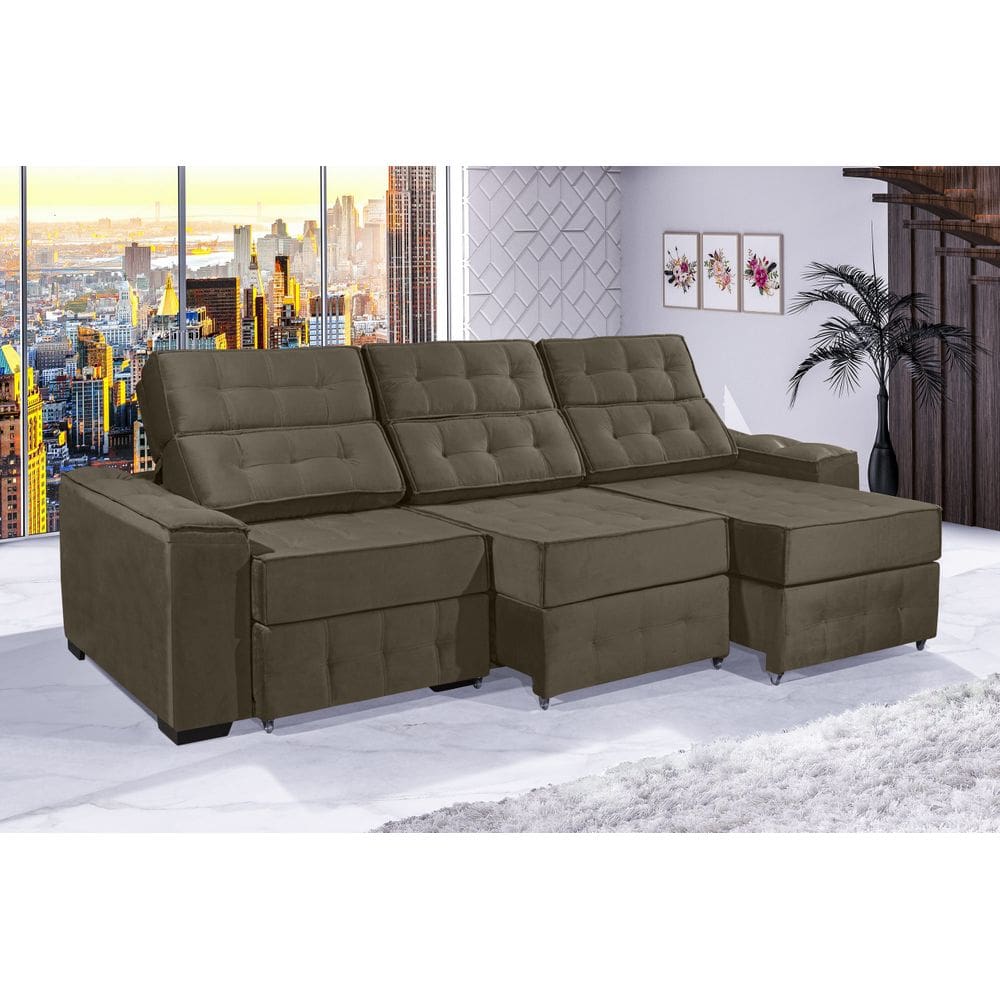 Sofá Retrátil e Reclinável 2,90m ESTILO ESTOFADOS - PARIS 3 módulos com Velusoft D33 ”PRATA”