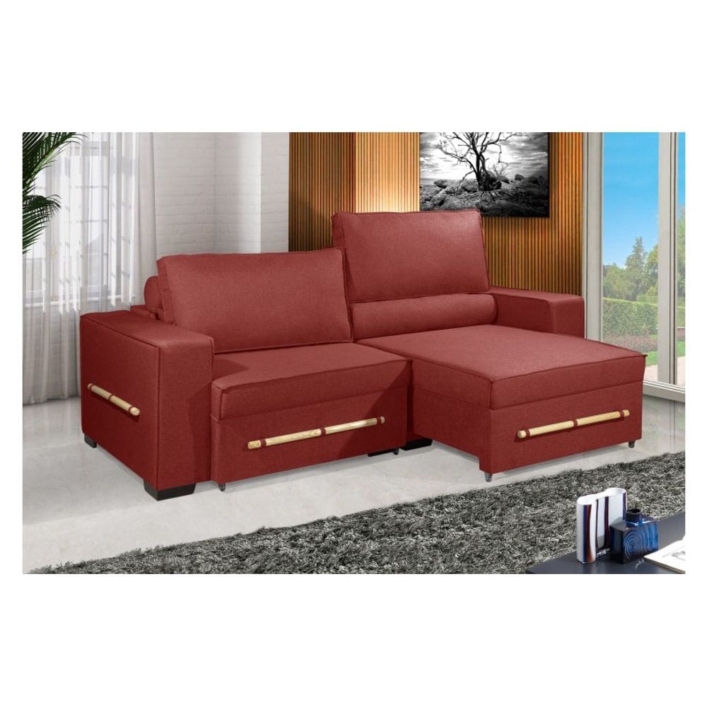 Sofá Retrátil e Reclinável 2.10m ESTILO ESTOFADOS - CHAYENE com SoftGel D33 Linho "Veremelho"