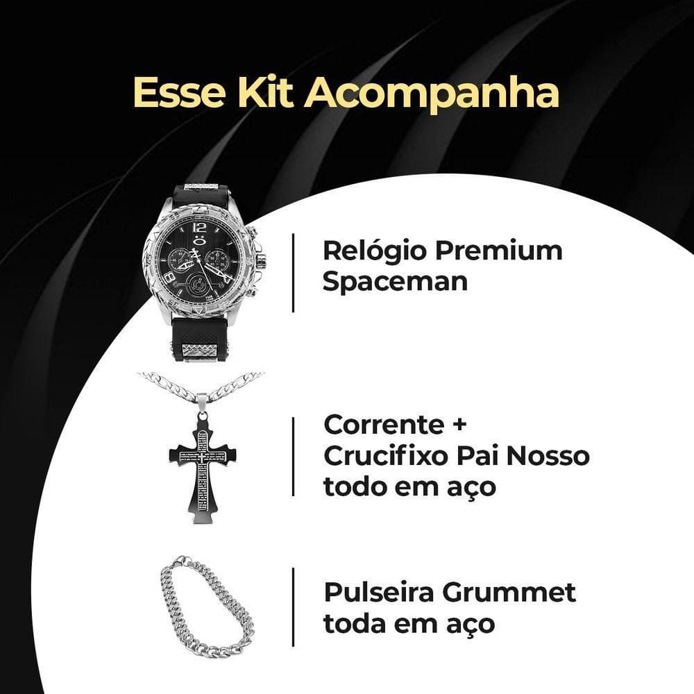 Relogio Masculino Aço Prata + Cordao Crucifixo Presente Qualidade Pulseira Ajustavel Social
