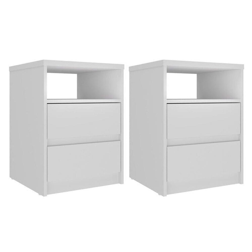 Kit 2 Mesas de Cabeceira 2 Gavetas 1 Nicho 100% Mdf Gales Branco