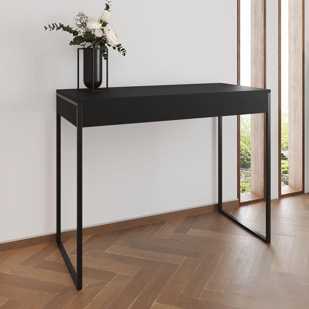 Aparador Industrial Retangular Califórnia Preto 137X40Cm Base Ferro Preto - Cor: Preto