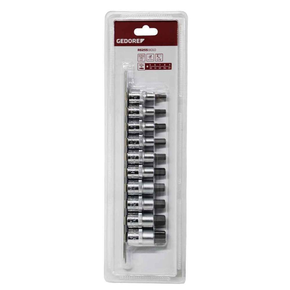 Jogo de Chave Soquete 1/2" Hexagonais 10 Peças Gedore Red 3300023