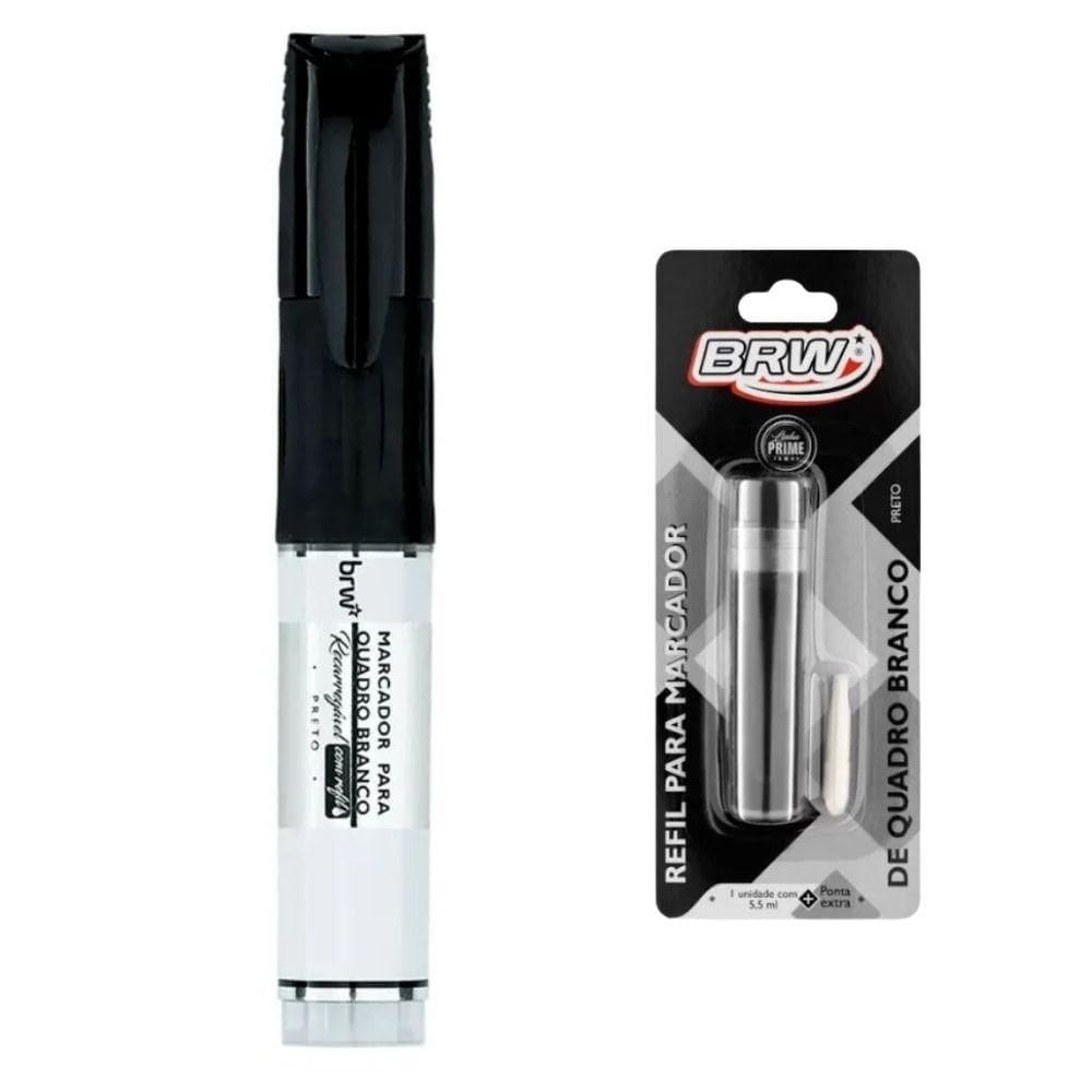 Kit Pincel Marcador Quadro Branco + Refil Com Ponta Extra Brw Preto