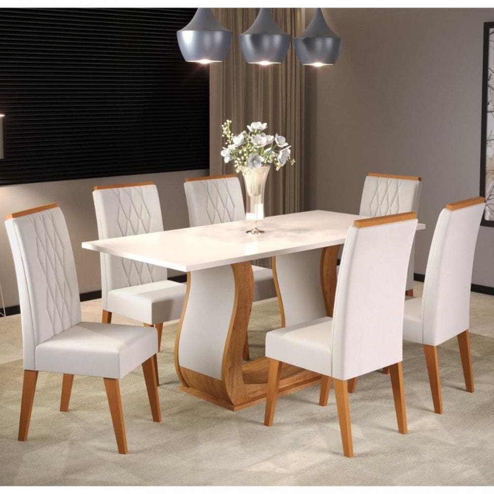 Conjunto Sala de Jantar Mesa Bertioga 6 Cadeiras Cristal Viero