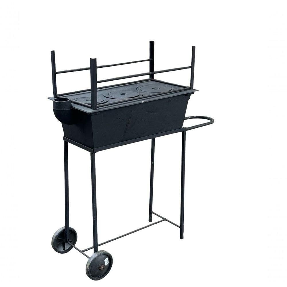 Fogão E Churrasqueira 3 Bocas Com Redução De Ferro Fundido 25x60x60cm