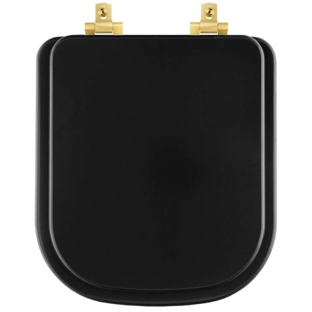 Tampa De Vaso Laqueado Com Amortecedor Quadra Preto Fosco Para Bacia Deca Com Ferragem Dourada