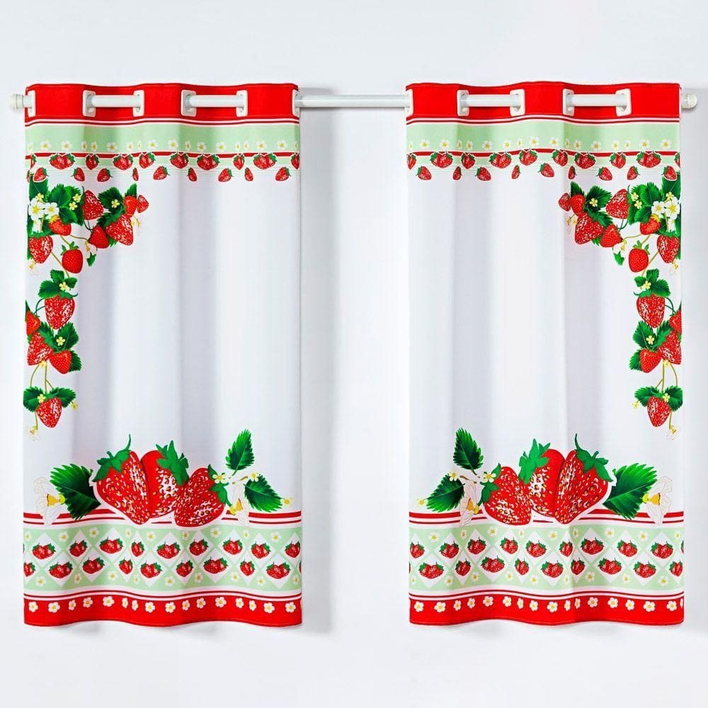 Cortina Tecido Oxford 2,00M X 1,30M Morangos Vermelha