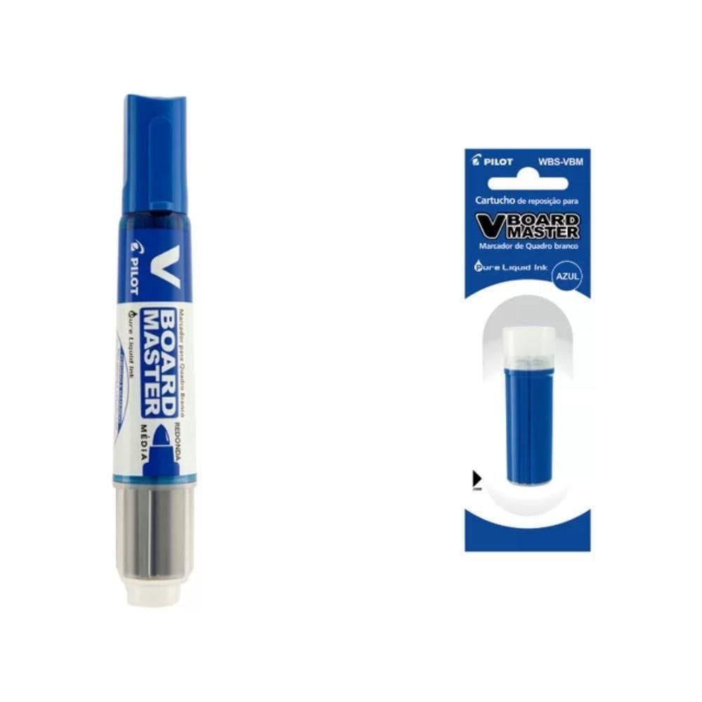 Kit Marcador Para Quadro Branco + Refil Pilot V-board Master Azul