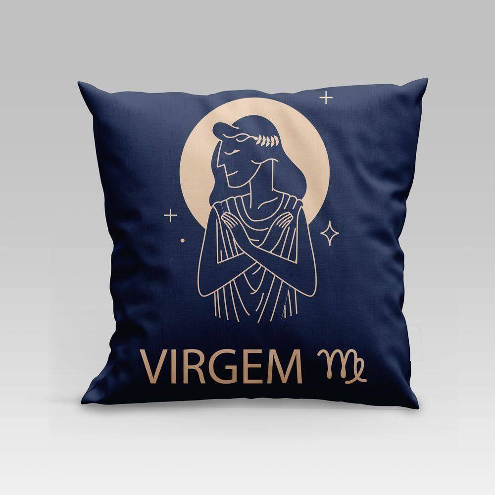 Capa De Almofada Estampada Signos Do Zodíaco Em Veludo Suede 45cm X 45cm Virgem