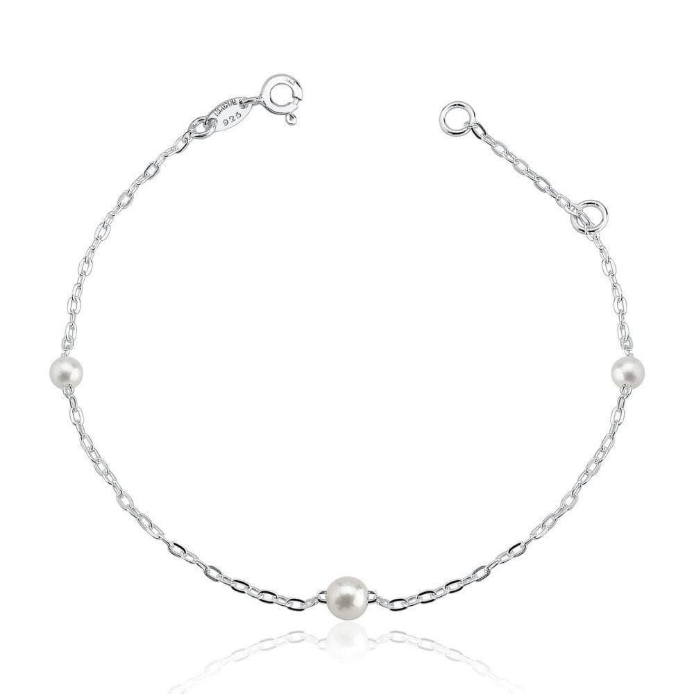 Pulseira Feminina Em Prata 925 Com Pérolas Sintéticas De 4mm E 5mm